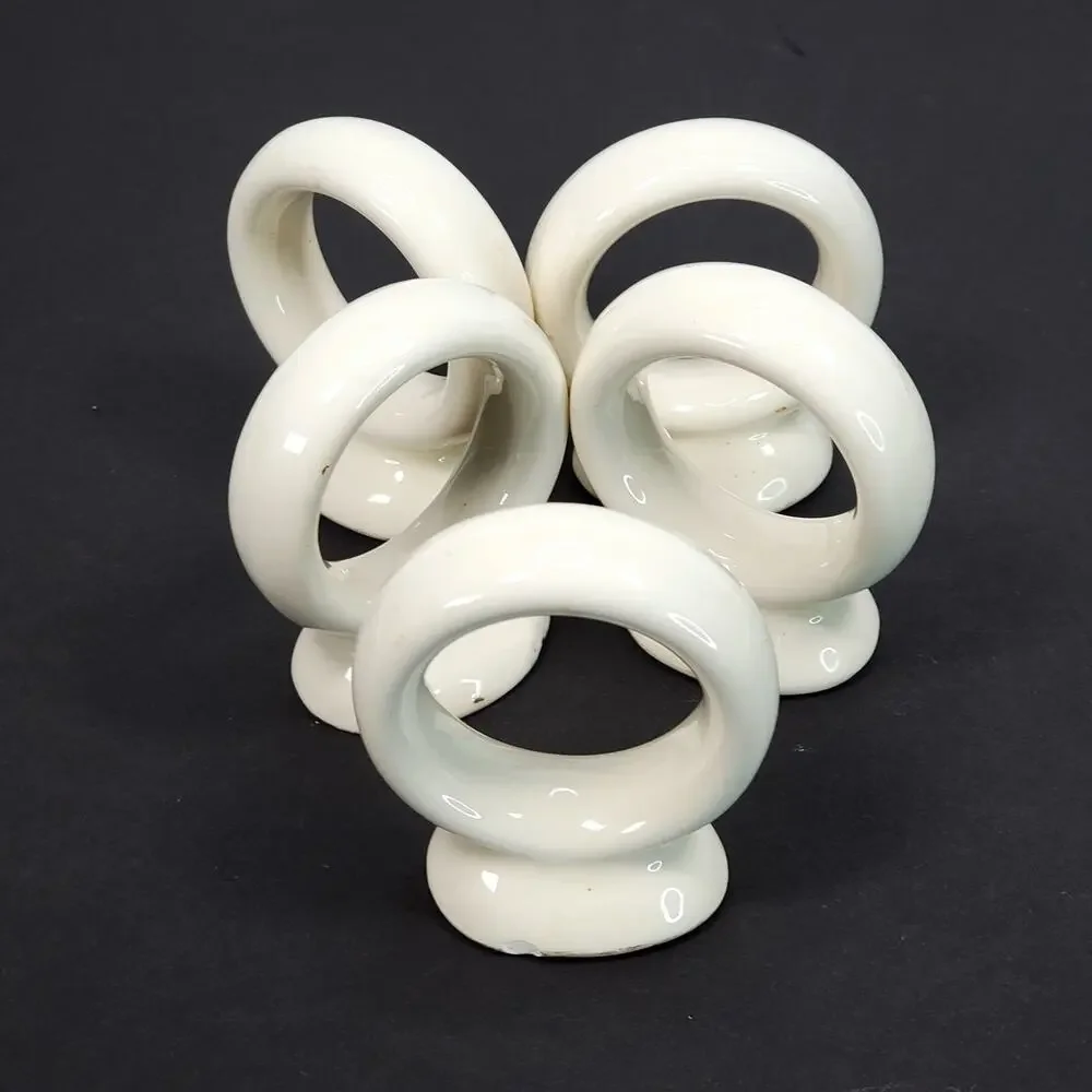 Vtg O'roark 1982 White Ceramic Napkin Ring Set Tableware Decor Retro Lot of 5
